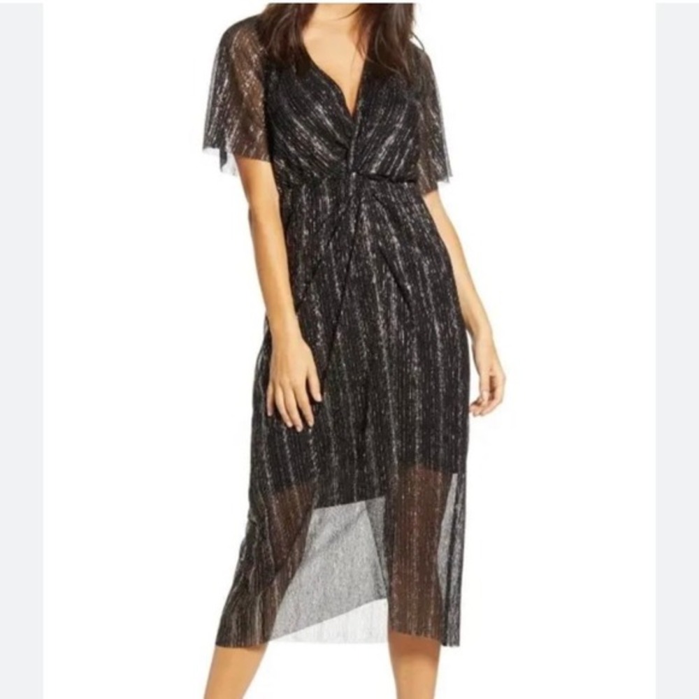 All In Favor Dolman MIDI Dress Black & Metallic